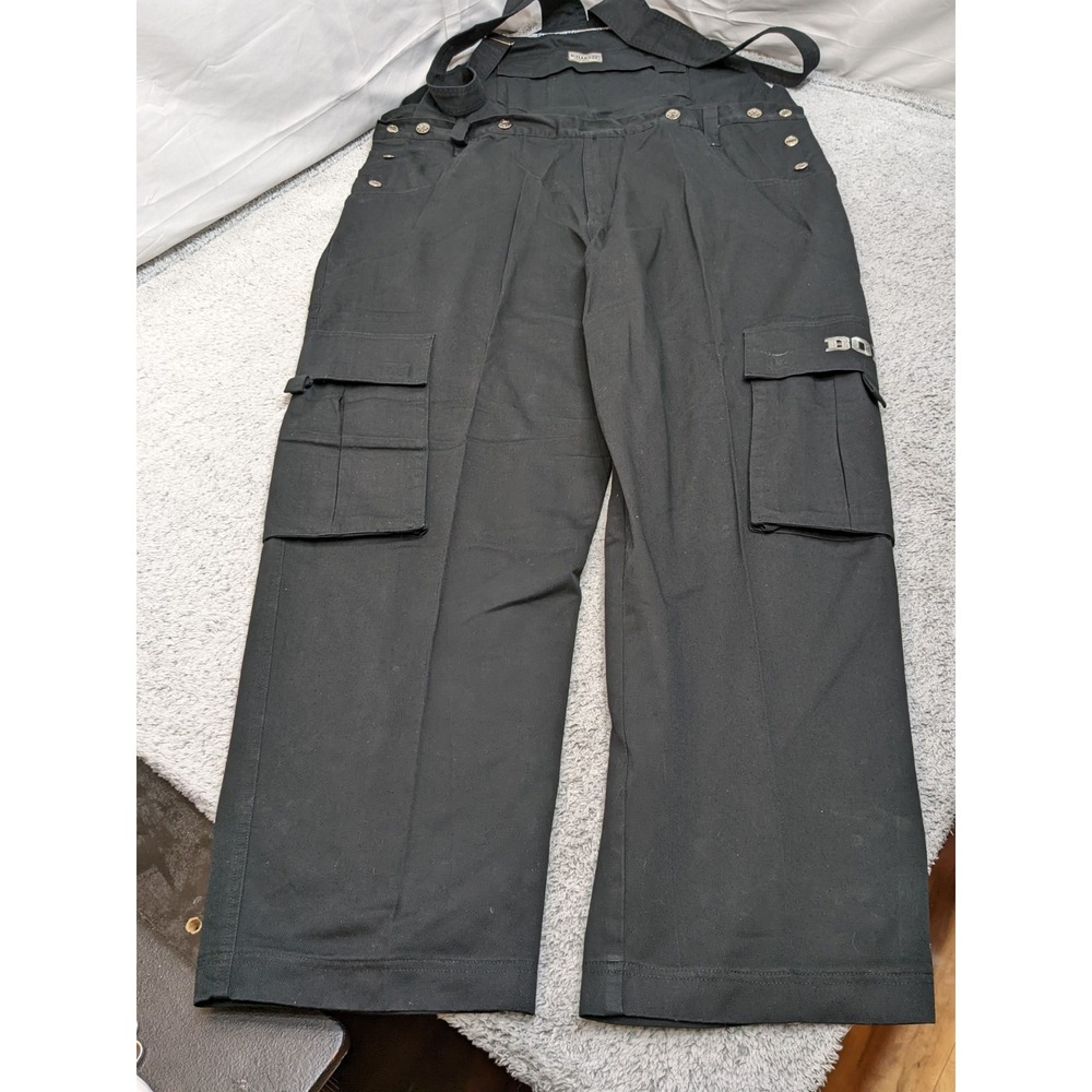 Black Overalls Coveralls BOFF W48 L33 Utility Cargo Bib Workwear‎ Streetwear NWT